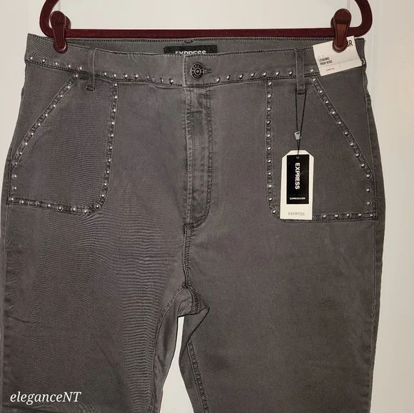 Express High Rise Studded Gray Legging Jeans Sz: 18 NWT - Picture 2 of 6